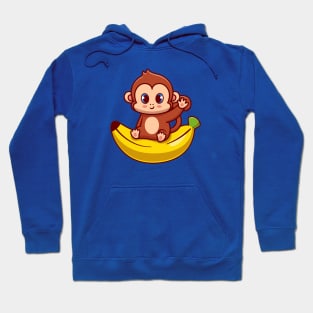 Cute Monkey Sitting On Banana Cartoon Hoodie